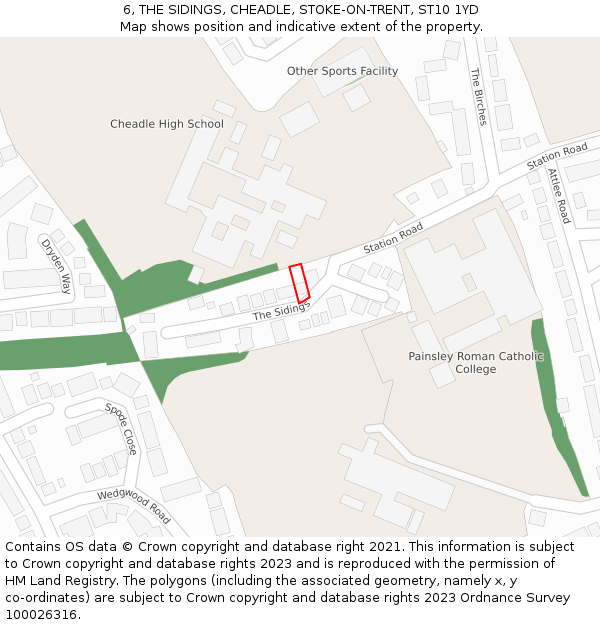 6, THE SIDINGS, CHEADLE, STOKE-ON-TRENT, ST10 1YD: Location map and indicative extent of plot