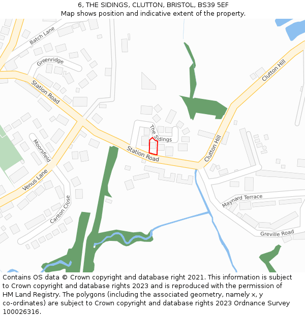 6, THE SIDINGS, CLUTTON, BRISTOL, BS39 5EF: Location map and indicative extent of plot