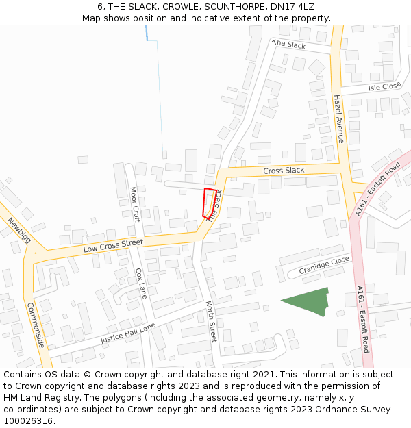 6, THE SLACK, CROWLE, SCUNTHORPE, DN17 4LZ: Location map and indicative extent of plot