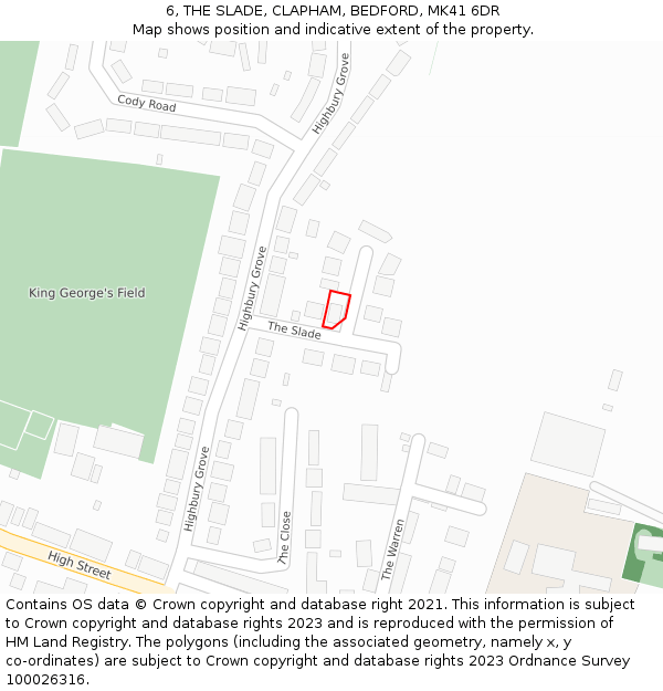 6, THE SLADE, CLAPHAM, BEDFORD, MK41 6DR: Location map and indicative extent of plot