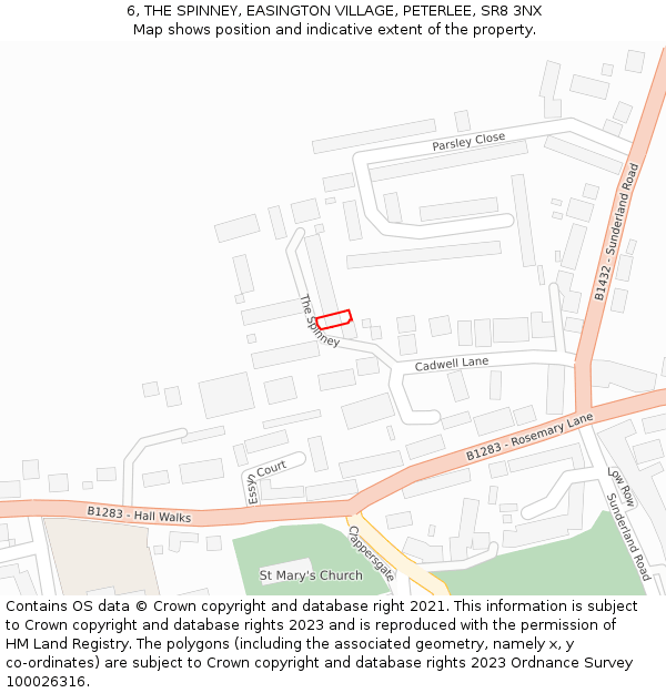 6, THE SPINNEY, EASINGTON VILLAGE, PETERLEE, SR8 3NX: Location map and indicative extent of plot