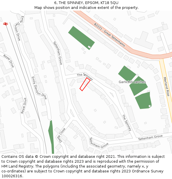 6, THE SPINNEY, EPSOM, KT18 5QU: Location map and indicative extent of plot