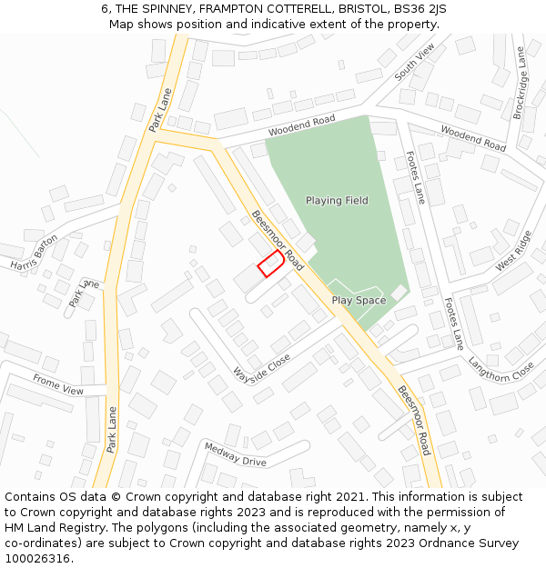 6, THE SPINNEY, FRAMPTON COTTERELL, BRISTOL, BS36 2JS: Location map and indicative extent of plot