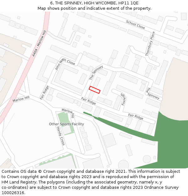 6, THE SPINNEY, HIGH WYCOMBE, HP11 1QE: Location map and indicative extent of plot