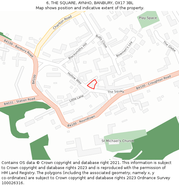 6, THE SQUARE, AYNHO, BANBURY, OX17 3BL: Location map and indicative extent of plot