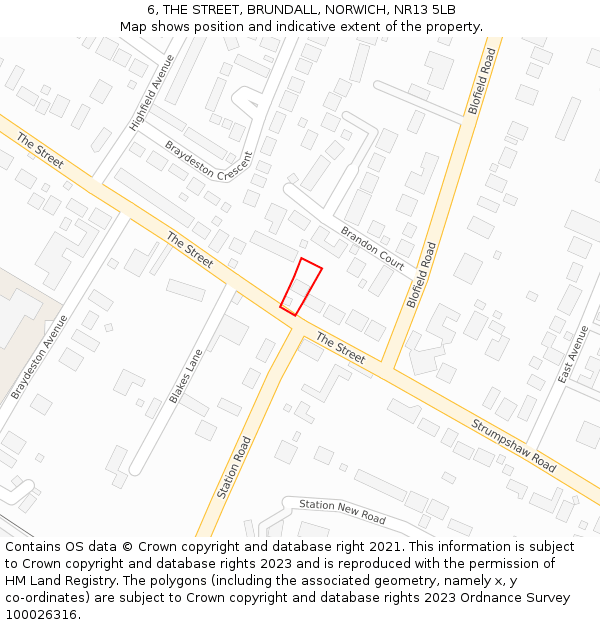 6, THE STREET, BRUNDALL, NORWICH, NR13 5LB: Location map and indicative extent of plot