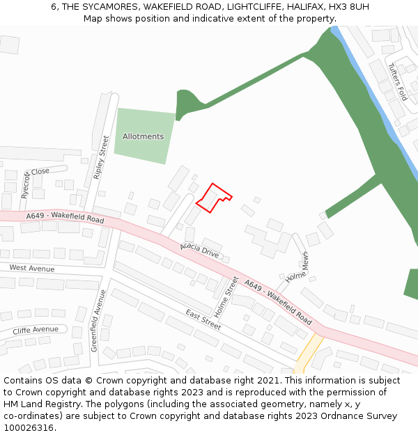 6, THE SYCAMORES, WAKEFIELD ROAD, LIGHTCLIFFE, HALIFAX, HX3 8UH: Location map and indicative extent of plot