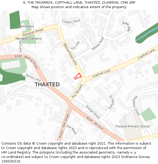 6, THE TANYARDS, COPTHALL LANE, THAXTED, DUNMOW, CM6 2RP: Location map and indicative extent of plot