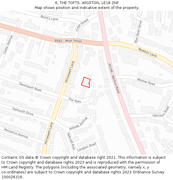 6, THE TOFTS, WIGSTON, LE18 2NF: Location map and indicative extent of plot