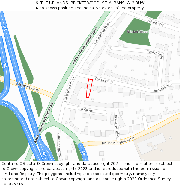 6, THE UPLANDS, BRICKET WOOD, ST. ALBANS, AL2 3UW: Location map and indicative extent of plot