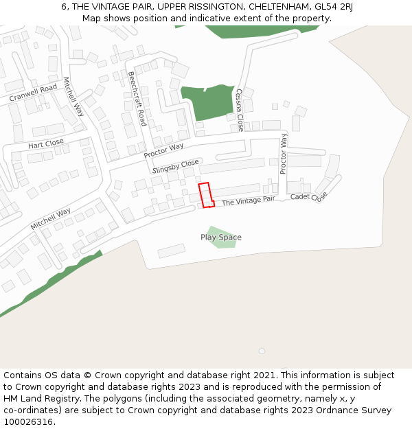 6, THE VINTAGE PAIR, UPPER RISSINGTON, CHELTENHAM, GL54 2RJ: Location map and indicative extent of plot