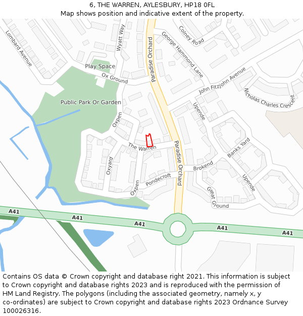 6, THE WARREN, AYLESBURY, HP18 0FL: Location map and indicative extent of plot