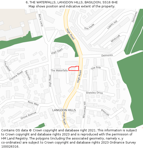 6, THE WATERFALLS, LANGDON HILLS, BASILDON, SS16 6HE: Location map and indicative extent of plot