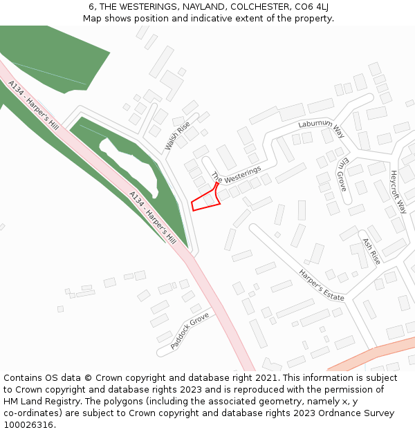 6, THE WESTERINGS, NAYLAND, COLCHESTER, CO6 4LJ: Location map and indicative extent of plot