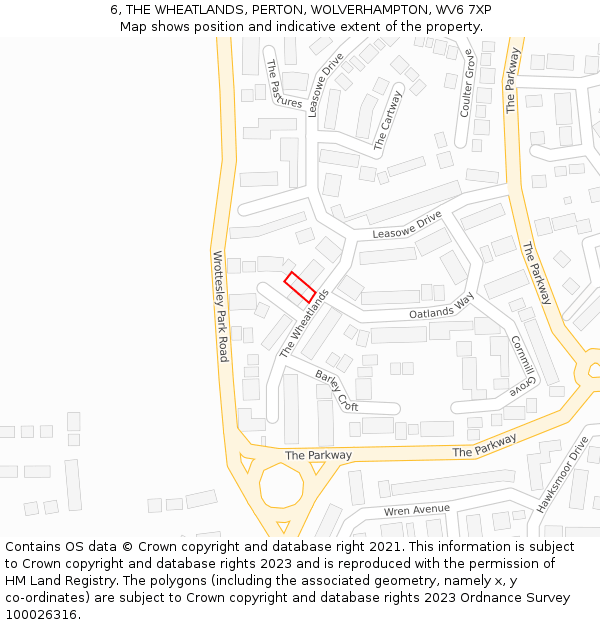 6, THE WHEATLANDS, PERTON, WOLVERHAMPTON, WV6 7XP: Location map and indicative extent of plot