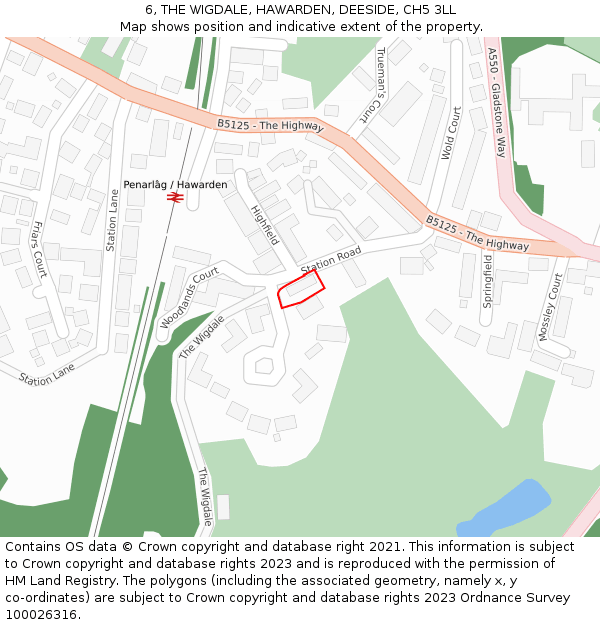 6, THE WIGDALE, HAWARDEN, DEESIDE, CH5 3LL: Location map and indicative extent of plot