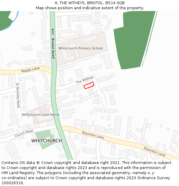 6, THE WITHEYS, BRISTOL, BS14 0QB: Location map and indicative extent of plot
