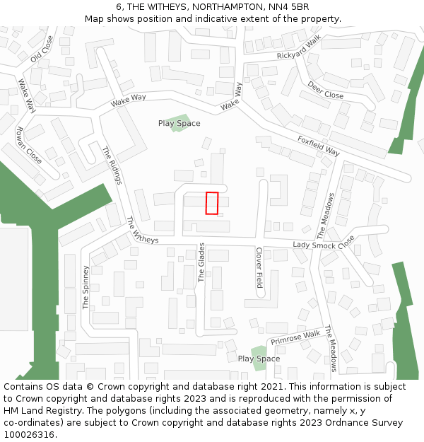 6, THE WITHEYS, NORTHAMPTON, NN4 5BR: Location map and indicative extent of plot