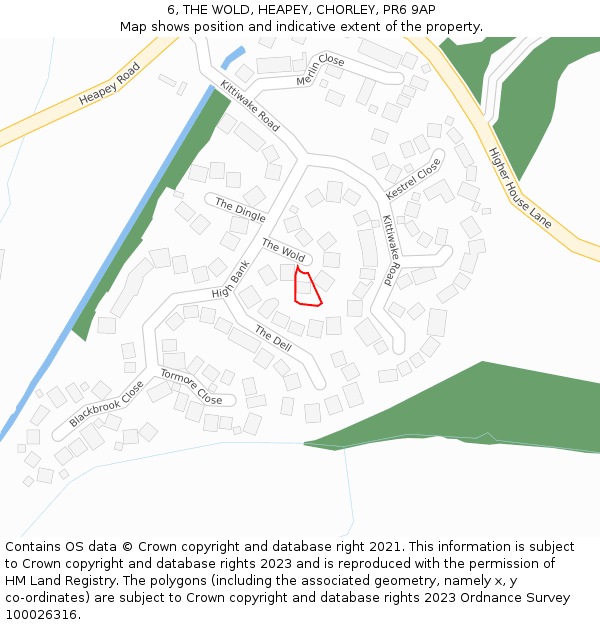 6, THE WOLD, HEAPEY, CHORLEY, PR6 9AP: Location map and indicative extent of plot