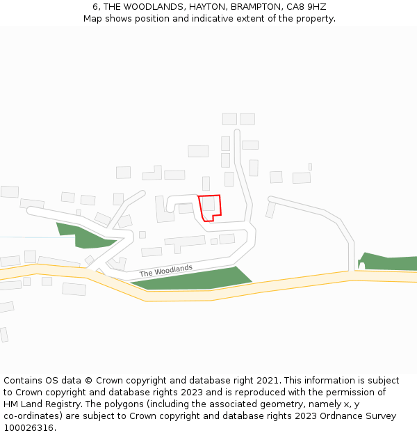6, THE WOODLANDS, HAYTON, BRAMPTON, CA8 9HZ: Location map and indicative extent of plot