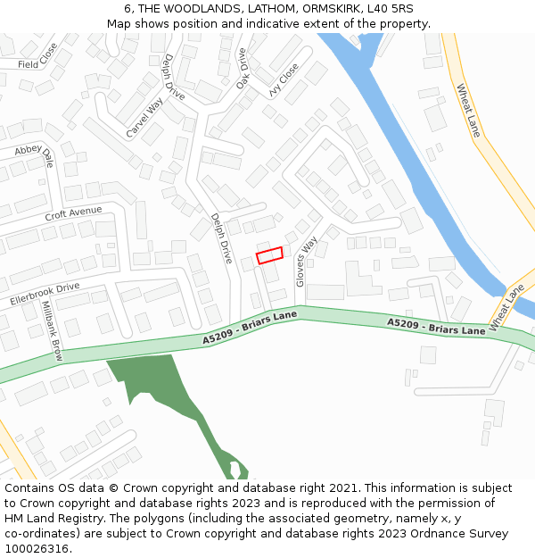 6, THE WOODLANDS, LATHOM, ORMSKIRK, L40 5RS: Location map and indicative extent of plot