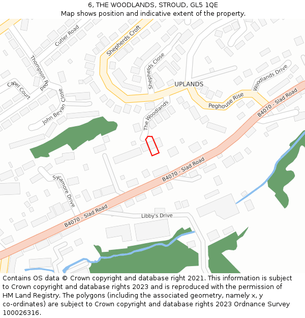 6, THE WOODLANDS, STROUD, GL5 1QE: Location map and indicative extent of plot