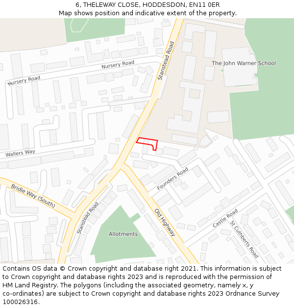 6, THELEWAY CLOSE, HODDESDON, EN11 0ER: Location map and indicative extent of plot