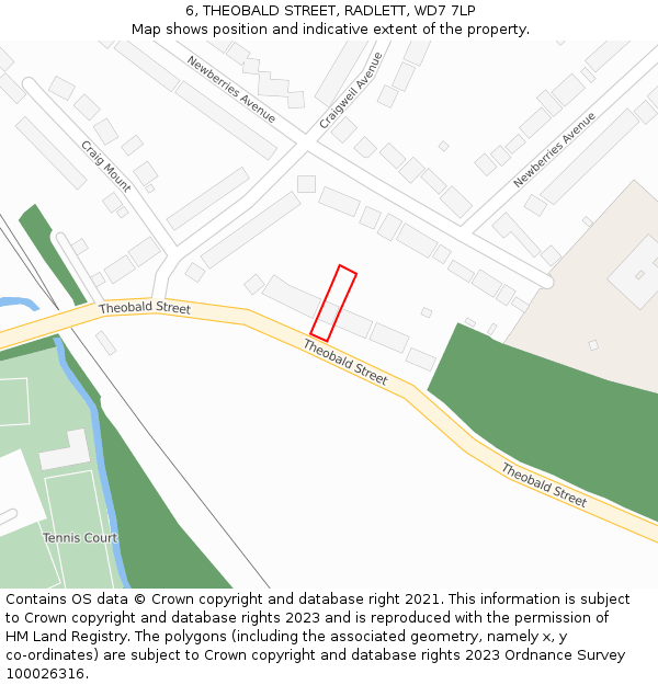 6, THEOBALD STREET, RADLETT, WD7 7LP: Location map and indicative extent of plot