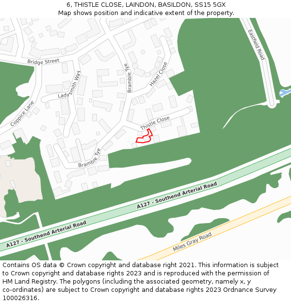 6, THISTLE CLOSE, LAINDON, BASILDON, SS15 5GX: Location map and indicative extent of plot