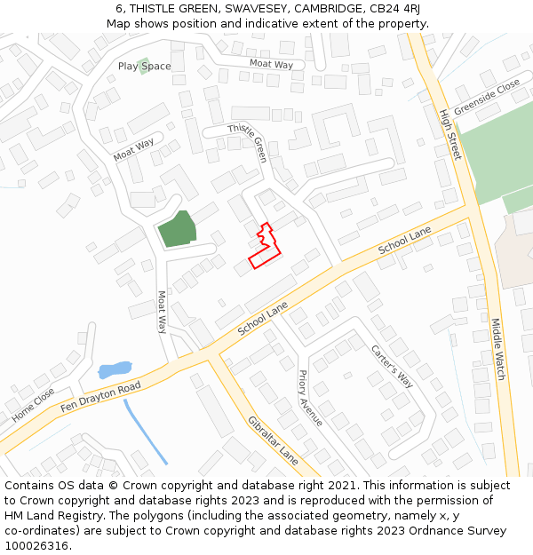 6, THISTLE GREEN, SWAVESEY, CAMBRIDGE, CB24 4RJ: Location map and indicative extent of plot