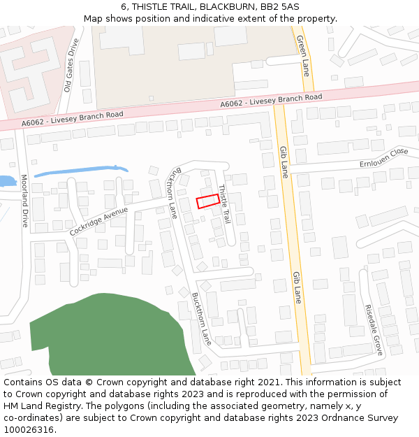 6, THISTLE TRAIL, BLACKBURN, BB2 5AS: Location map and indicative extent of plot