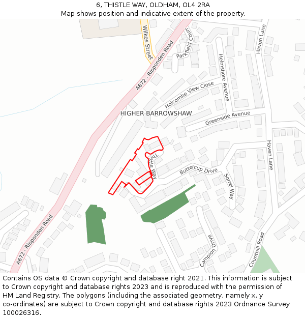 6, THISTLE WAY, OLDHAM, OL4 2RA: Location map and indicative extent of plot