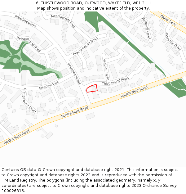 6, THISTLEWOOD ROAD, OUTWOOD, WAKEFIELD, WF1 3HH: Location map and indicative extent of plot