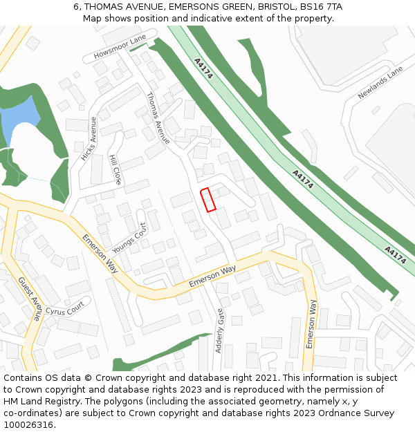 6, THOMAS AVENUE, EMERSONS GREEN, BRISTOL, BS16 7TA: Location map and indicative extent of plot