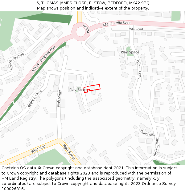 6, THOMAS JAMES CLOSE, ELSTOW, BEDFORD, MK42 9BQ: Location map and indicative extent of plot