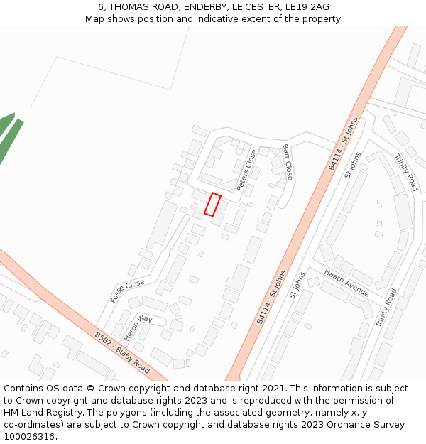 6, THOMAS ROAD, ENDERBY, LEICESTER, LE19 2AG: Location map and indicative extent of plot