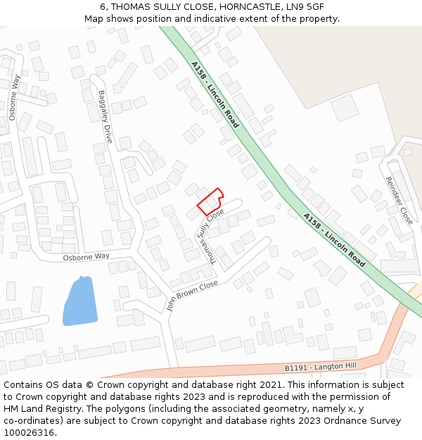 6, THOMAS SULLY CLOSE, HORNCASTLE, LN9 5GF: Location map and indicative extent of plot