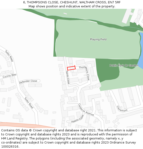 6, THOMPSONS CLOSE, CHESHUNT, WALTHAM CROSS, EN7 5RF: Location map and indicative extent of plot