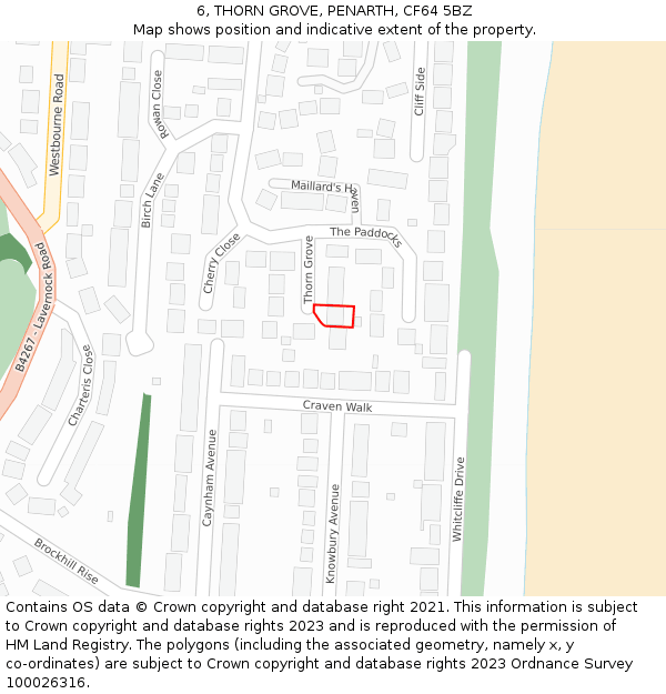 6, THORN GROVE, PENARTH, CF64 5BZ: Location map and indicative extent of plot