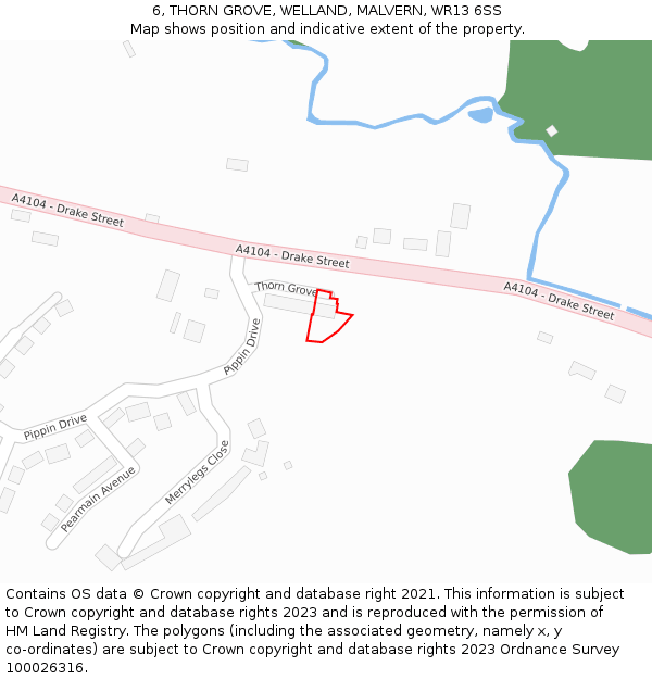 6, THORN GROVE, WELLAND, MALVERN, WR13 6SS: Location map and indicative extent of plot