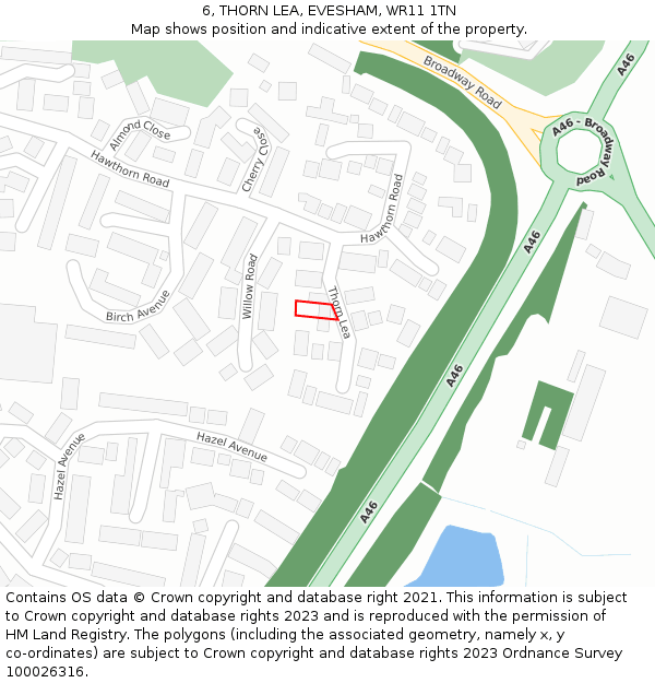 6, THORN LEA, EVESHAM, WR11 1TN: Location map and indicative extent of plot