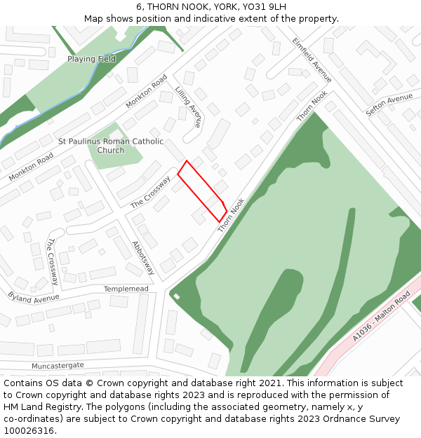 6, THORN NOOK, YORK, YO31 9LH: Location map and indicative extent of plot