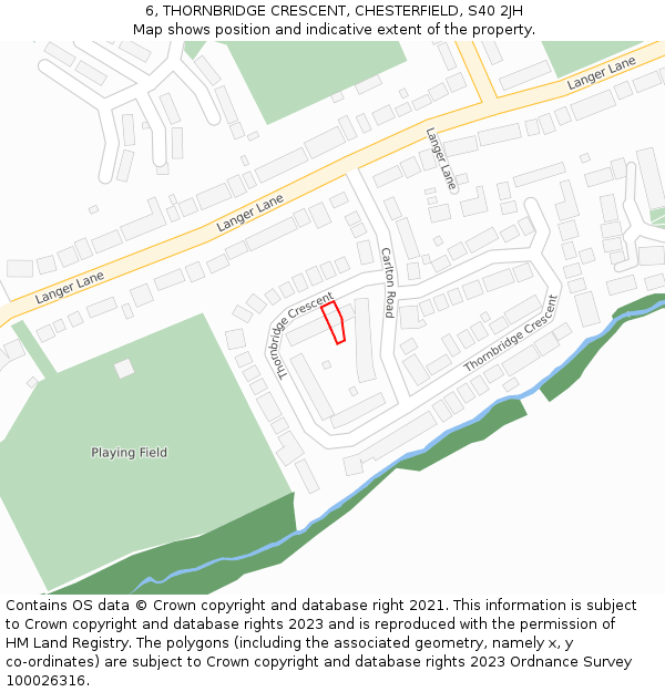 6, THORNBRIDGE CRESCENT, CHESTERFIELD, S40 2JH: Location map and indicative extent of plot