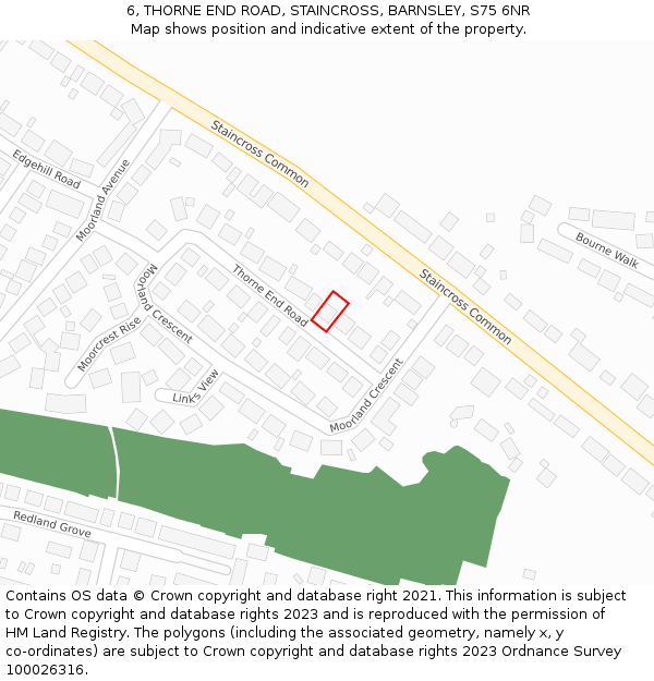 6, THORNE END ROAD, STAINCROSS, BARNSLEY, S75 6NR: Location map and indicative extent of plot