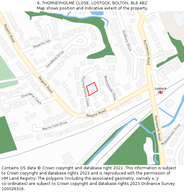 6, THORNEYHOLME CLOSE, LOSTOCK, BOLTON, BL6 4BZ: Location map and indicative extent of plot