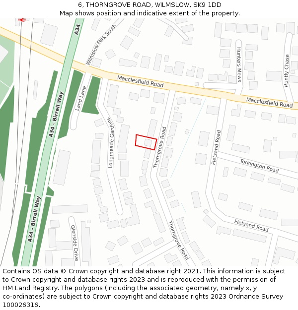 6, THORNGROVE ROAD, WILMSLOW, SK9 1DD: Location map and indicative extent of plot