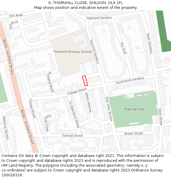 6, THORNHILL CLOSE, SHILDON, DL4 1FL: Location map and indicative extent of plot