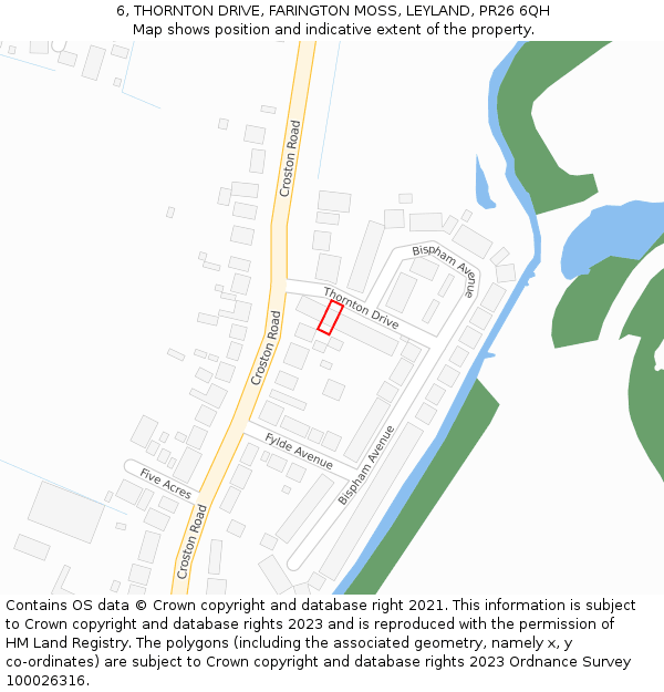 6, THORNTON DRIVE, FARINGTON MOSS, LEYLAND, PR26 6QH: Location map and indicative extent of plot