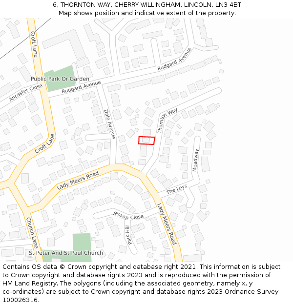 6, THORNTON WAY, CHERRY WILLINGHAM, LINCOLN, LN3 4BT: Location map and indicative extent of plot