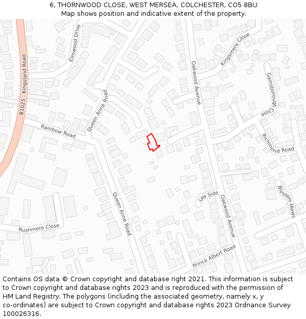 6, THORNWOOD CLOSE, WEST MERSEA, COLCHESTER, CO5 8BU: Location map and indicative extent of plot